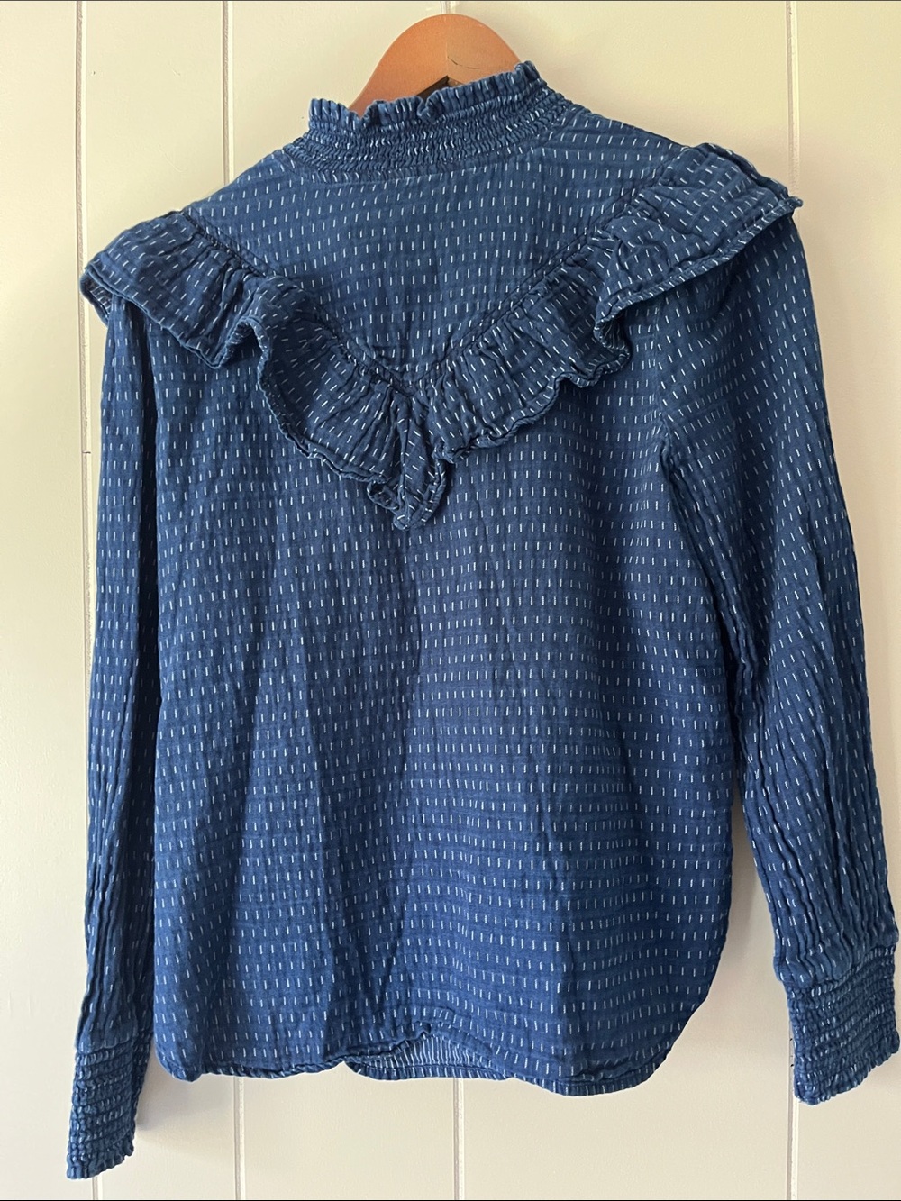 Navy Ruffle Collar Button-Down Blouse - Picture 10 of 10